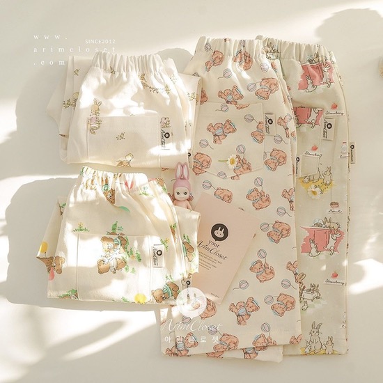 [3차제작] 토끼 가족과 곰돌이 가족과 함께하는 귀여운 날이죠, 긴바지 - cute bunny, bear cotton baby basic wide pants