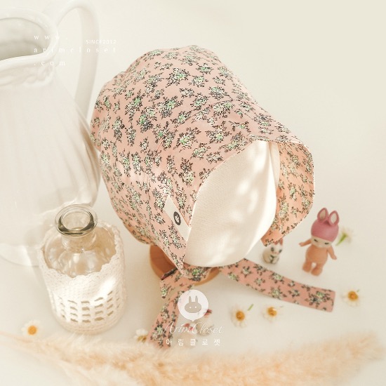 달콤한 쪼꼬미 보넷 - pink flowers baby cotton bonnet