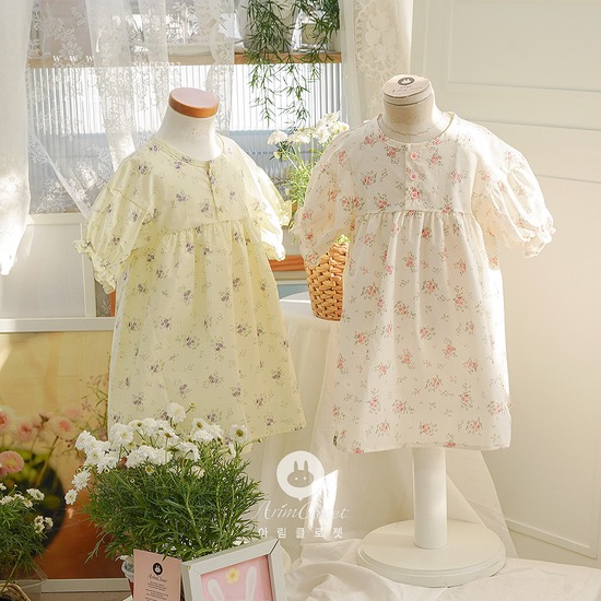 [new10%↓ 5.16 11am까지] 아기 바람이 전하는 귀여운 꽃향기라죠 - olive, peach flower cotton baby dress