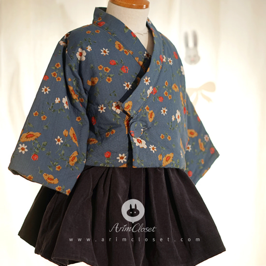 [Sale] 쪼꼬미 오늘 곱게 차려입고 :) - brown / blue Korean traditional style cotton jacket