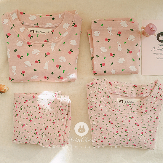 [4차제작] 쪼꼬미는 달라~귀욤 실내복, 토끼랑 꽃 이야기 -  small flower or bunny cotton baby homewear set