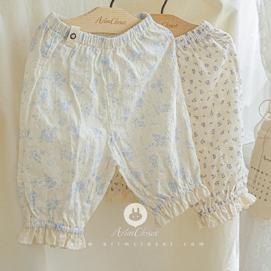 [Scratch_sale]예쁜 향기로 만든 쪼꼬미의 귀여운 바지래요 :) - so cute light blue,  violet flower lace point cotton baby pants
