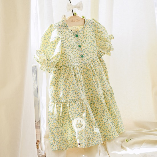[2차제작] 새싹처럼 귀여운 쪼꼬미가 나타났지요 &gt;.&lt; - green and yellow fresh leaves cancan cotton baby dress
