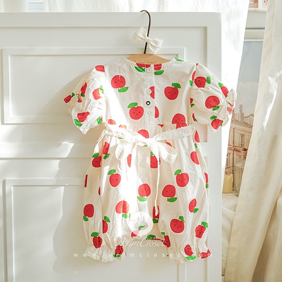 [2차제작중] 빨간 사과를 좋아하는 뽀야니한 우리 아가라죠 - red apple lace point baby cotton bodysuit