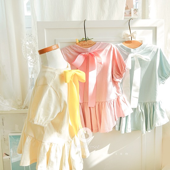 [Scratch_sale]가끔은 인형같이...여름이야기 -  babypink, babyblue, light yellow cotton big ribbon point blouse