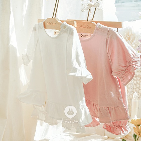 시원한 공간에서의 쪼꼬미의 홈웨어 :) - pink / ivory cute cotton baby home wear