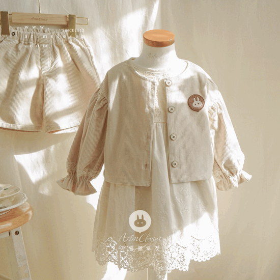 [2차제작] 쪼꼬미의 분위기에 햇살도 반했죠 :) - beige lace point coduroy baby cotton cardigan or jacket