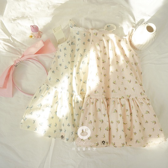 꽃들이 어여쁜 날에, 끈나시 원피스 - ivory, peach baby cotton sleeveless dress