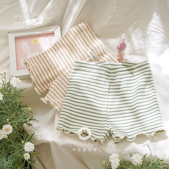 [3차제작중 귀여운 쪼꼬미의 귀여운 레깅스라구요 -  green, beige stripe cotton short leggings