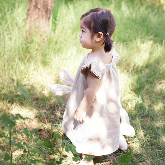 [Scratch_sale]그녀가 숲속에서 토끼를 만났을 때 :) - deep green / nature beige linen cotton baby dress