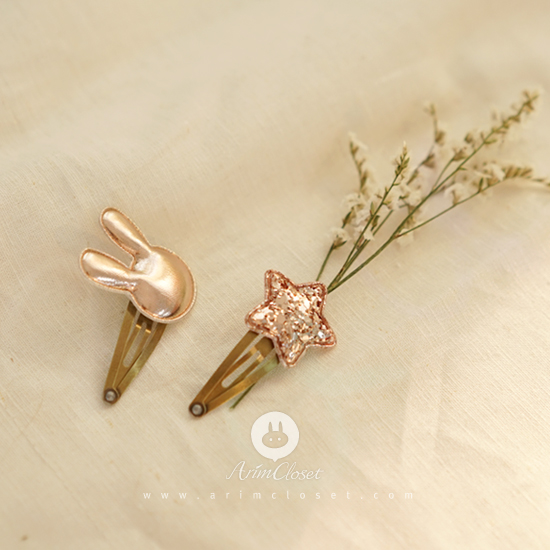 [22차제작]반짝이는 별님 따라온 토끼 - bling gold pink rabbit &amp; star hair pin