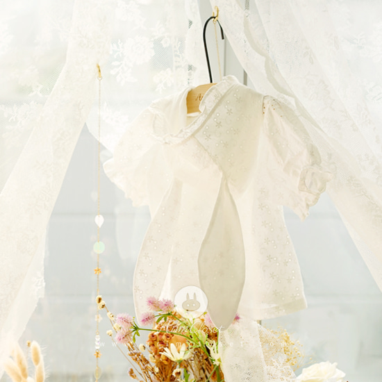 [3차제작] 하양이 꽃을 좋아하는 귀여운 아기토끼에게.. - lovely ivory lace + ribbon cotton baby blouse or cardigan