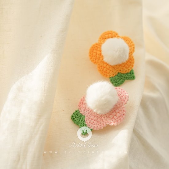 [2차제작]동글동글 귀여운 아기 꽃송이 - 2color flower boll hair pin