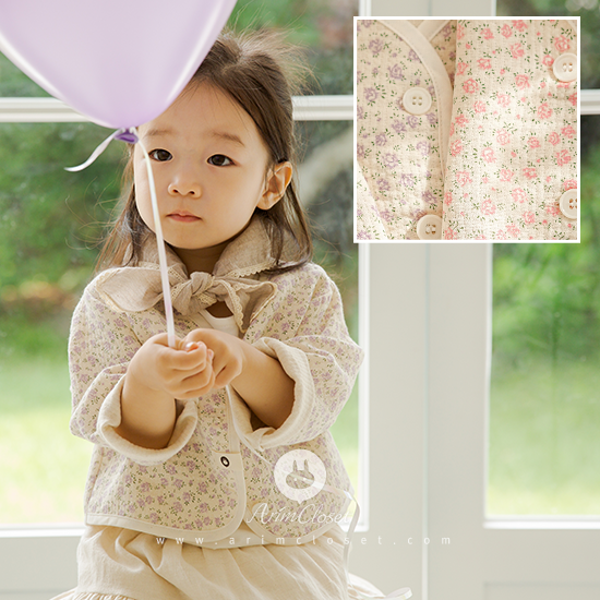 [2차제작] 쪼꼬미의 꽃밭은 바람도 따스하지요-pink or violet flower color cute daily baby cotton jaket