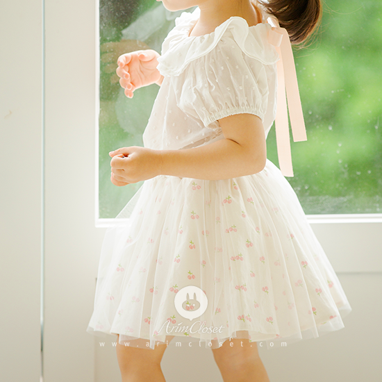 쪼꼬미가 제일 좋아하는 새콤한 앵두 한입 :) -  cute pink cherry linen cotton baby tutu skirt