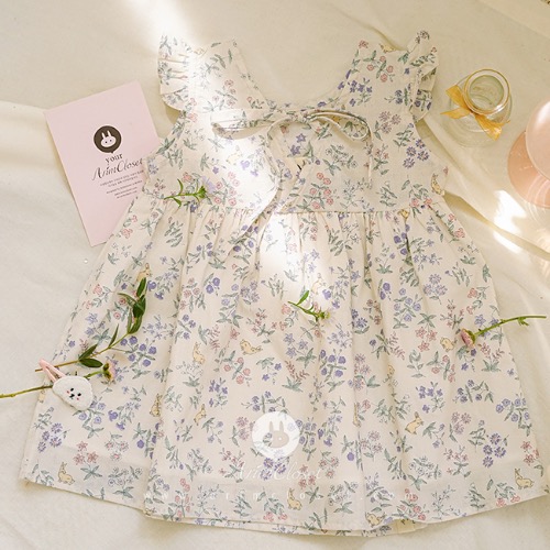 [3차제작] 작고 예쁜 정원에 귀여운 토끼 친구들이 찾아왔죠 :) -  rabbit &amp; flower lace baby cute cotton dress